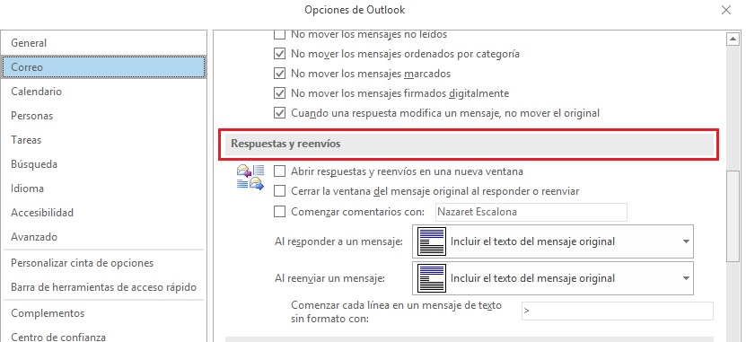Respuesta y reenvíos en cómo cerrar la ventana de un mensaje luego de reenviar o responder en Outlook