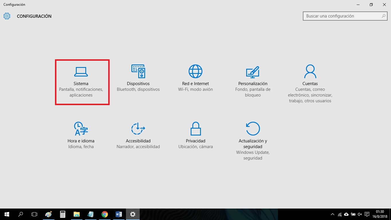 Opción Sistema de la Configuración