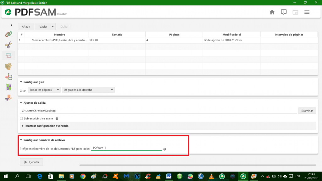 Cambiar nombre de archivo en PDF Split and Merge