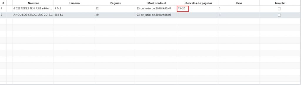 escribe el intervalo separado por guión en PDF Split and Merge