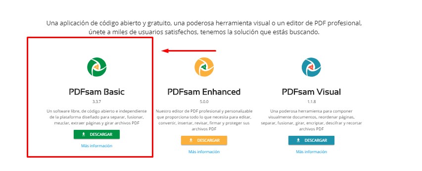 Página oficial de descarga en cómo generar archivos PDF de poco tamaño usando PDF Split and Merge