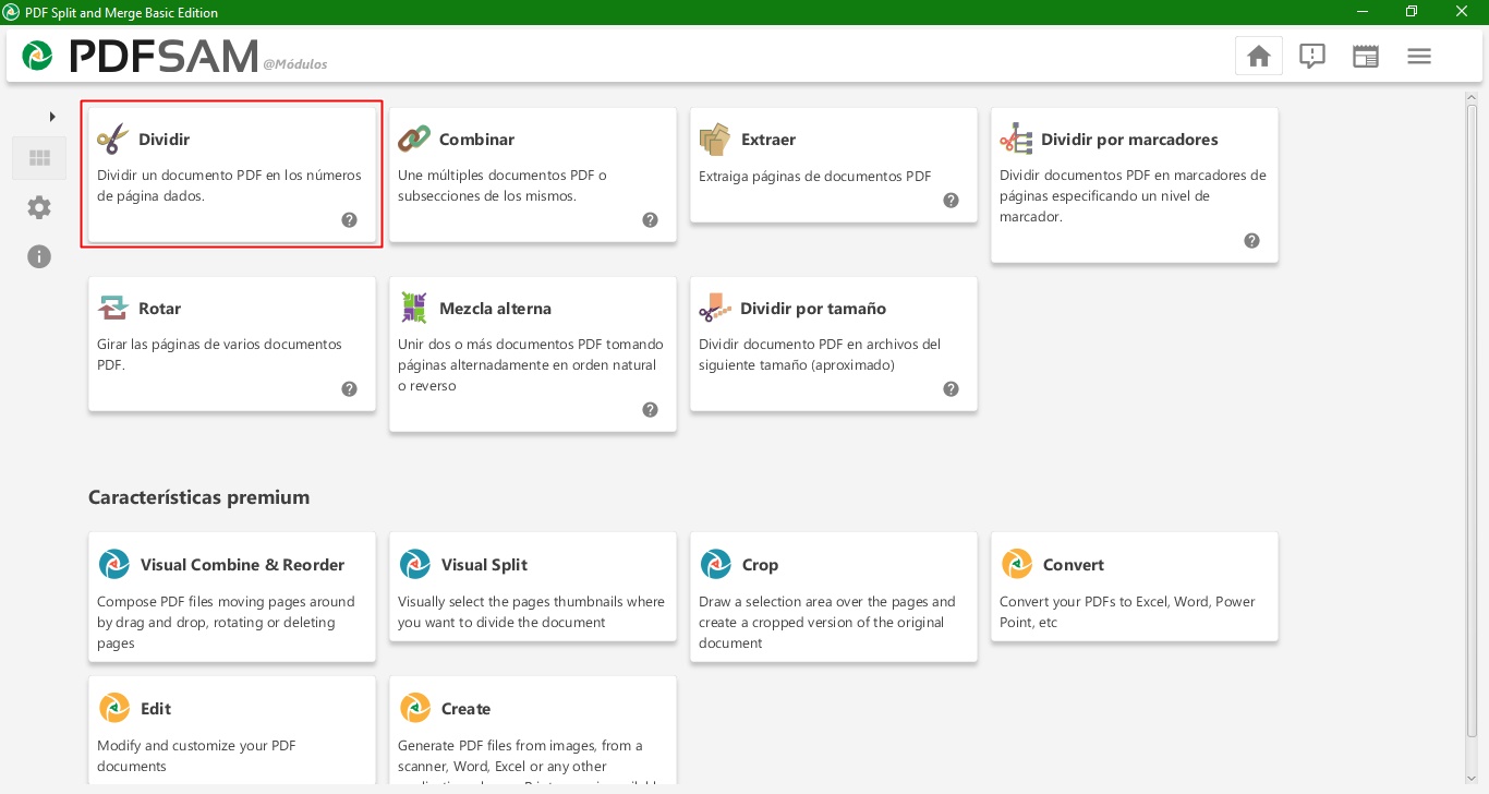 separar archivos PDF selecciona dividir