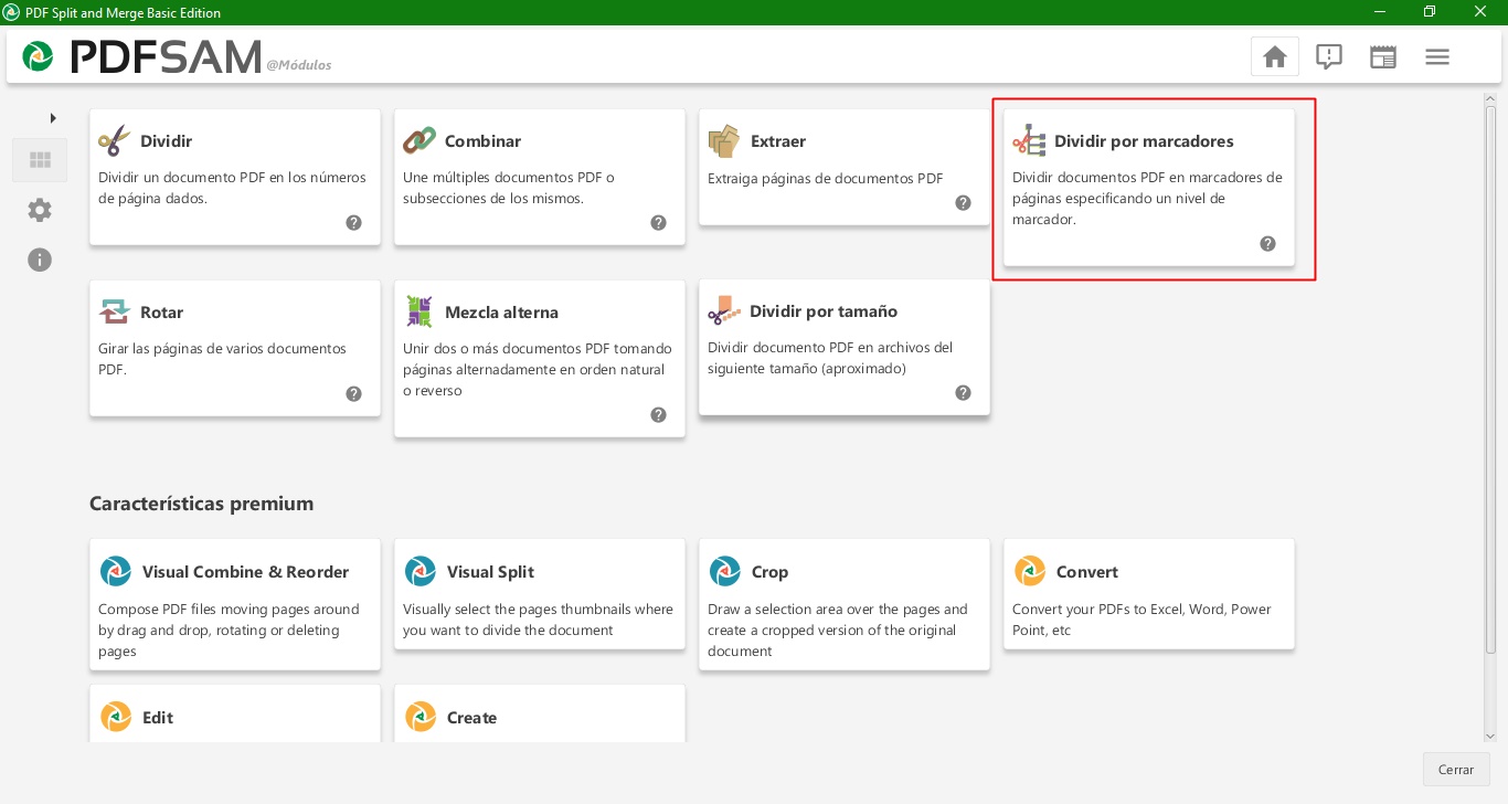 Dividir por marcadores en cómo separar archivos PDF con el programa PDF Split and Merge