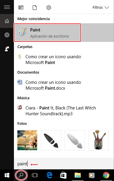 busca paint en cómo crear un icono usando Microsoft Paint
