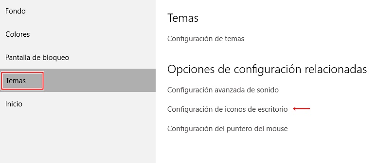 Clic en configuración de iconos de escritorio