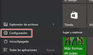clic en configuraciones de Windows 10