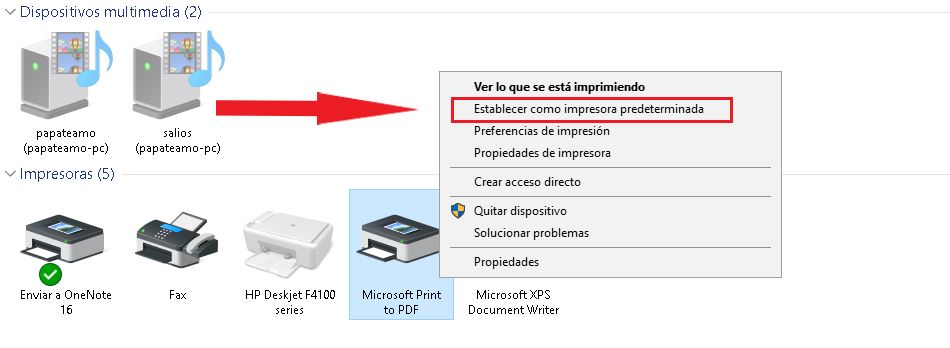la impresora predeterminada en Windows 10 TecniComo