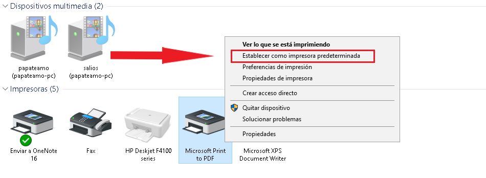 Establecer una impresora como predeterminada en Windows 10