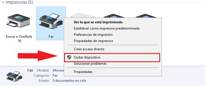 Quitar impresora de Windows 10