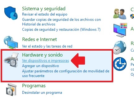 Hacer clic en ver dispositivos e impresoras en el panel de control