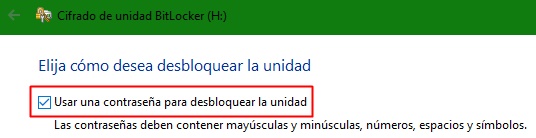 seleccionar usar contraseña para proteger un USB