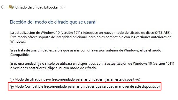 tipo de cifrado en cómo proteger un USB drive con contraseña