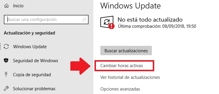 Opción cambiar horas activas en cómo cambiar las horas activas y controlar el reinicio de Windows 10