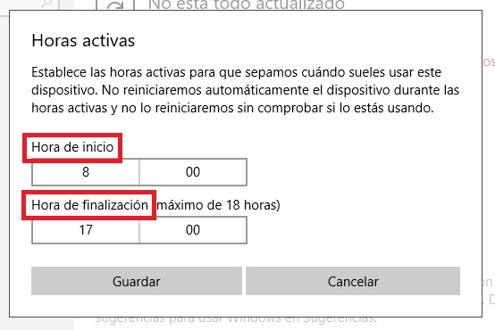 Modificar las horas en cómo cambiar las horas activas y controlar el reinicio de Windows 10