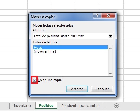 Opción Crear una copia