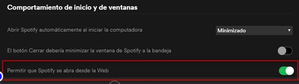 desactivar iniciar desde la web de Spotify