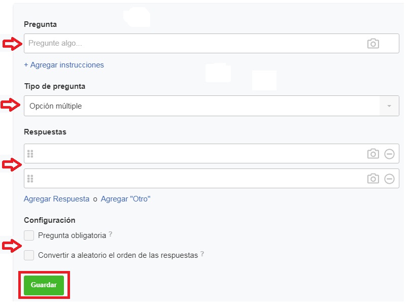 Opciones para las preguntas de la encuesta en Facebook