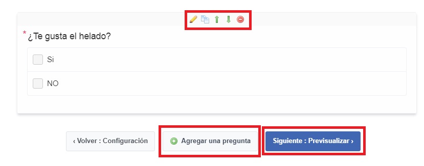 Opciones para configurar las preguntas de la encuesta en Facebook