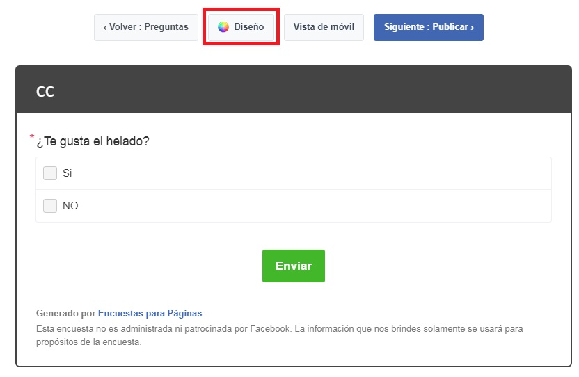 Definir el diseño de la encuesta en Facebook