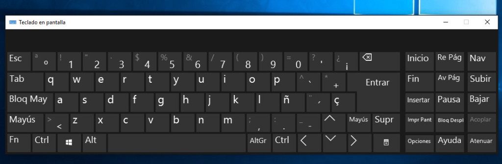 Opciones especiales en teclado virtual en pantalla 