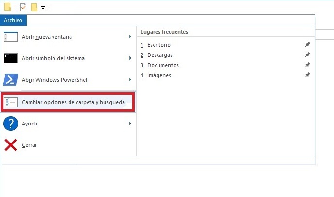 Cambiar opciones de carpeta y búsqueda en Windows 10
