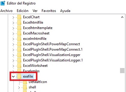 Registro predeterminado Exefile en Windows 10