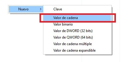 valor de cadena en Windows 10 en cómo mostrar las extensiones de todos los archivos en Windows 10