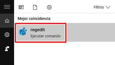 Acceder al registro de Windows 10 en el buscador