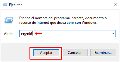 escribe regedit en la aplicación ejecutar
