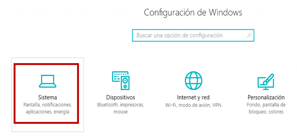 Configuraciones del sistema de Windows 10