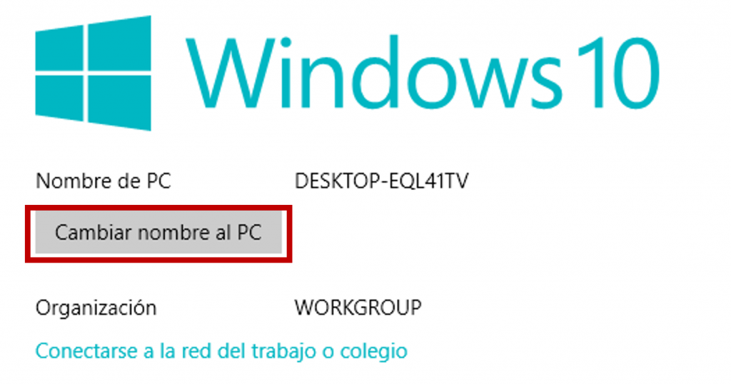 Opción de cambiar nombre al PC en Windows 10