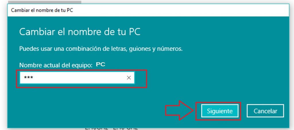Cambiar el nombre al PC en Windows 10