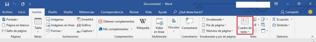 Insertar cuadro de texto en Microsoft Word