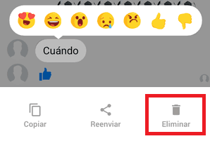 Selecciona eliminar para borrar el mensaje de Messenger