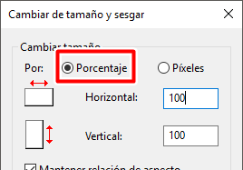 Marca la opción porcentaje en Paint