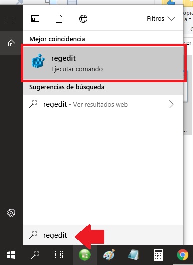 Comando de Regedit en Windows 10