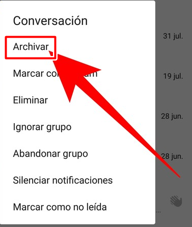 Toca archivar para guadar la conversación de Messenger