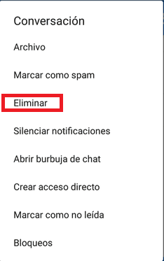 Selecciona eliminar para borrar la conversación completa de Messenger