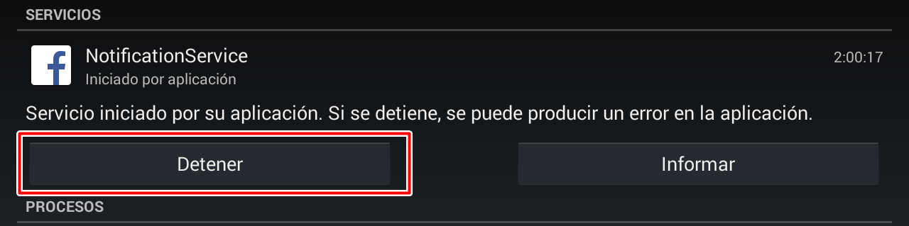 Detén el servicio para liberar memoria en tu teléfono