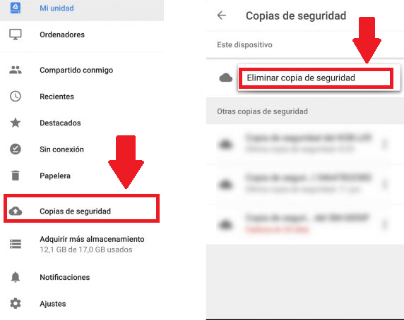 Eliminar Copia de seguridad en Google Drive app