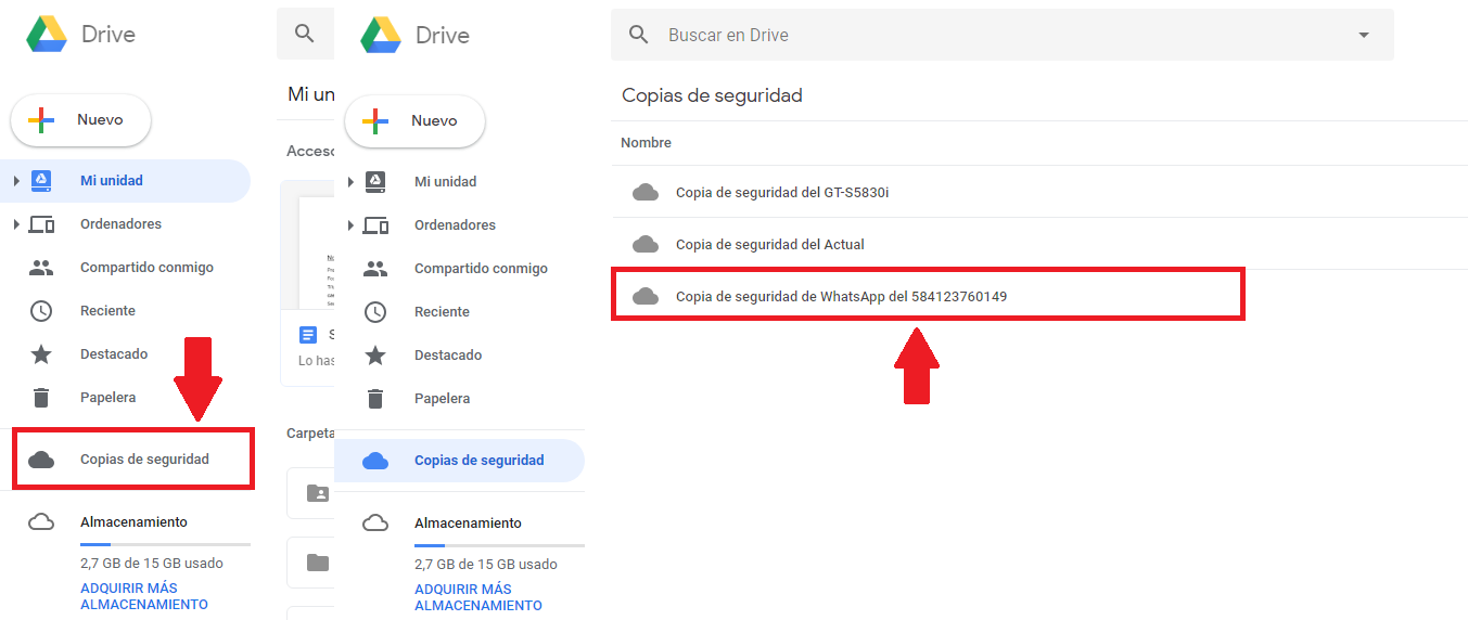 Eliminar copia de Seguridad de Whatsapp en Drive desde la web