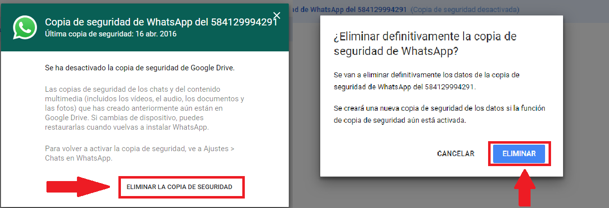 Eliminar copia de seguridad de Whatsapp desde Google Drive web