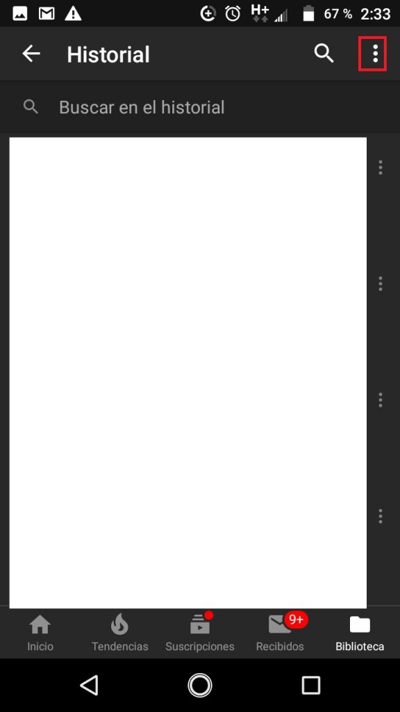 Configuraciones del historial de YouTube en Android