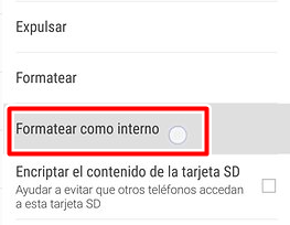 Selecciona formatear como almacenamiento interno