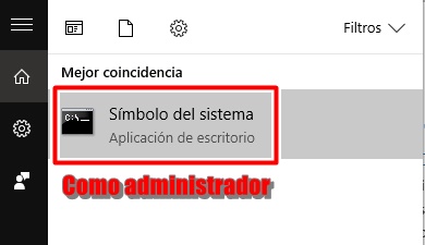 Abre símbolos del sistema como administrador en los resultados