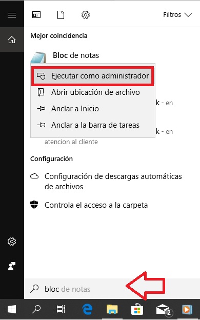 Abrir Bloc de notas como administrador en Windows 10