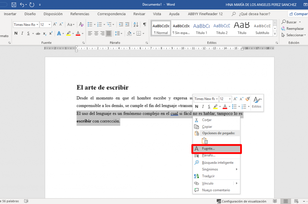 Configurar fuente del texto en Microsoft Word en cómo ocultar texto en un documento de Word