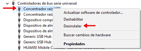 Clic derecho sobre los controladores y has clic en desinstalar