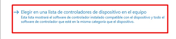 Selecciona elegir en una lista de controladores de dispositivo en el equipo