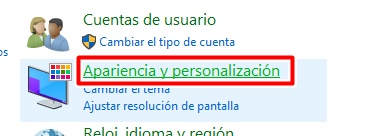 Haz clic en apariencia y personalizacion en el panel de control de windows